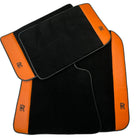 Black Floor Mats for Rolls Royce Cullinan with Orange Leather - AutoWin
