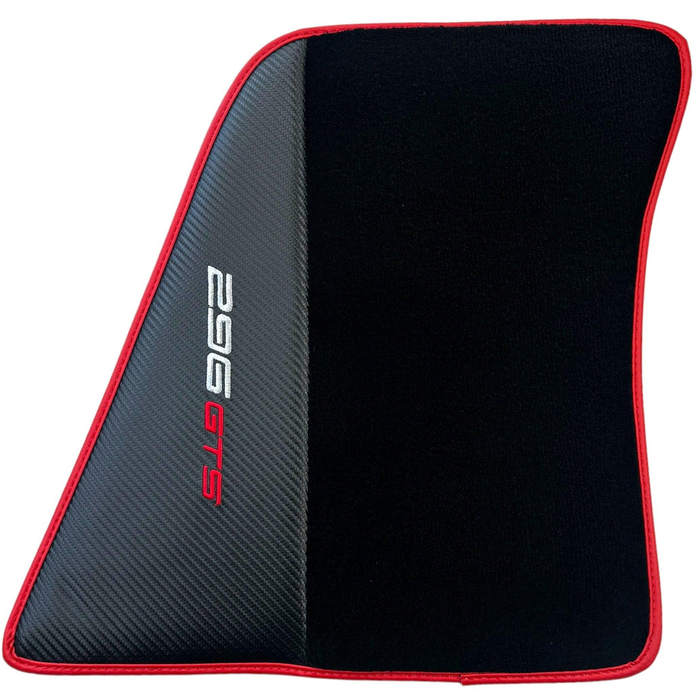 Black Floor Mats for Ferrari 296 GTS (2022-2024) with Carbon Fiber | Red Trim - AutoWin