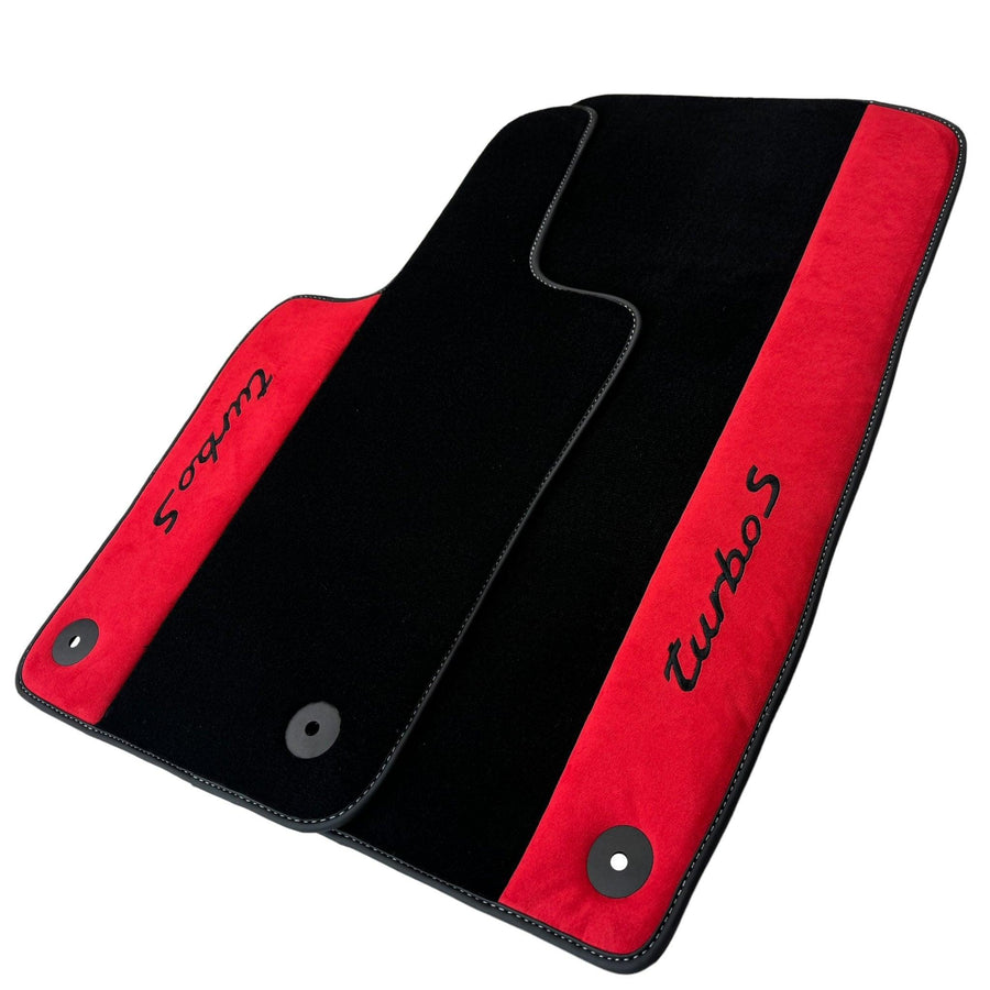 Black Floor Mats for Porsche Macan (2014-2023) with Red Alcantara Leather - AutoWin