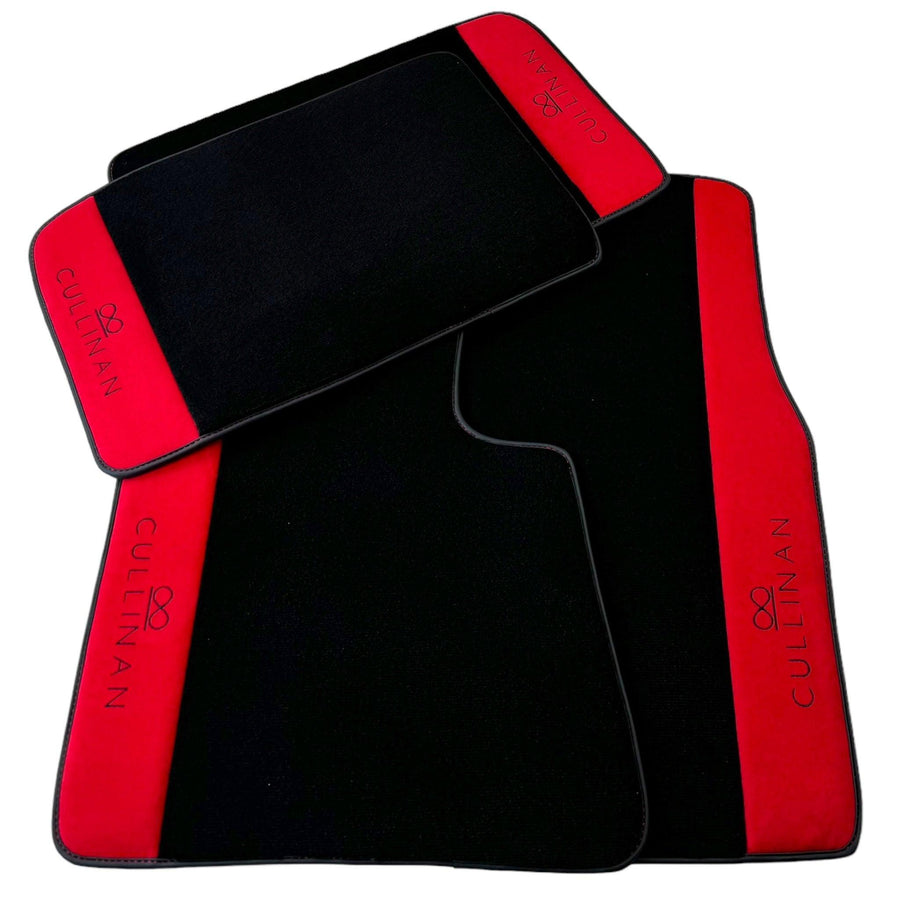 Black Floor Mats for Rolls Royce Cullinan with Red Alcantara Leather - AutoWin
