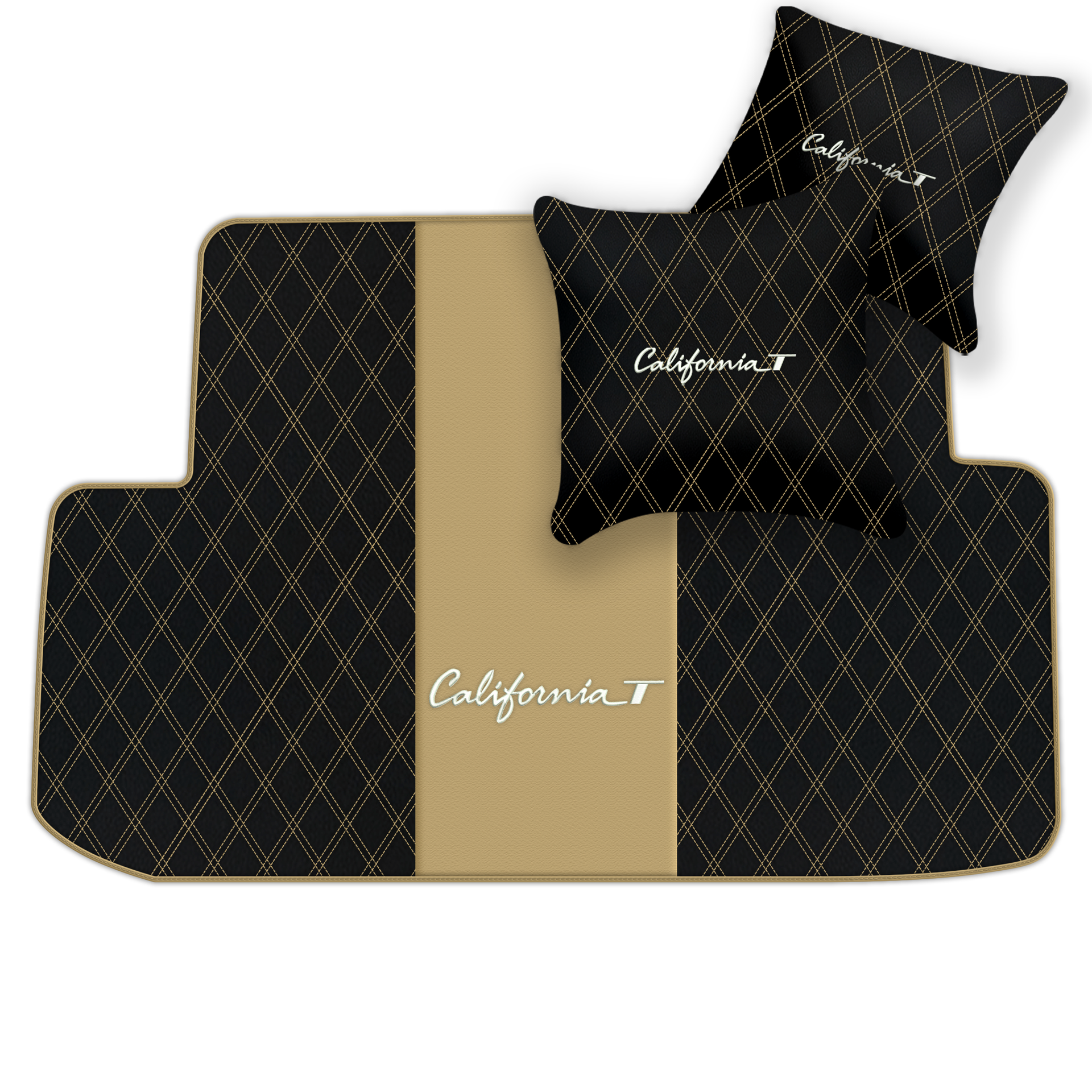 Black Leather Floor Mats for Ferrari California T (2015-2018) with Double Diamond Pattern | Full Set Option - AutoWin