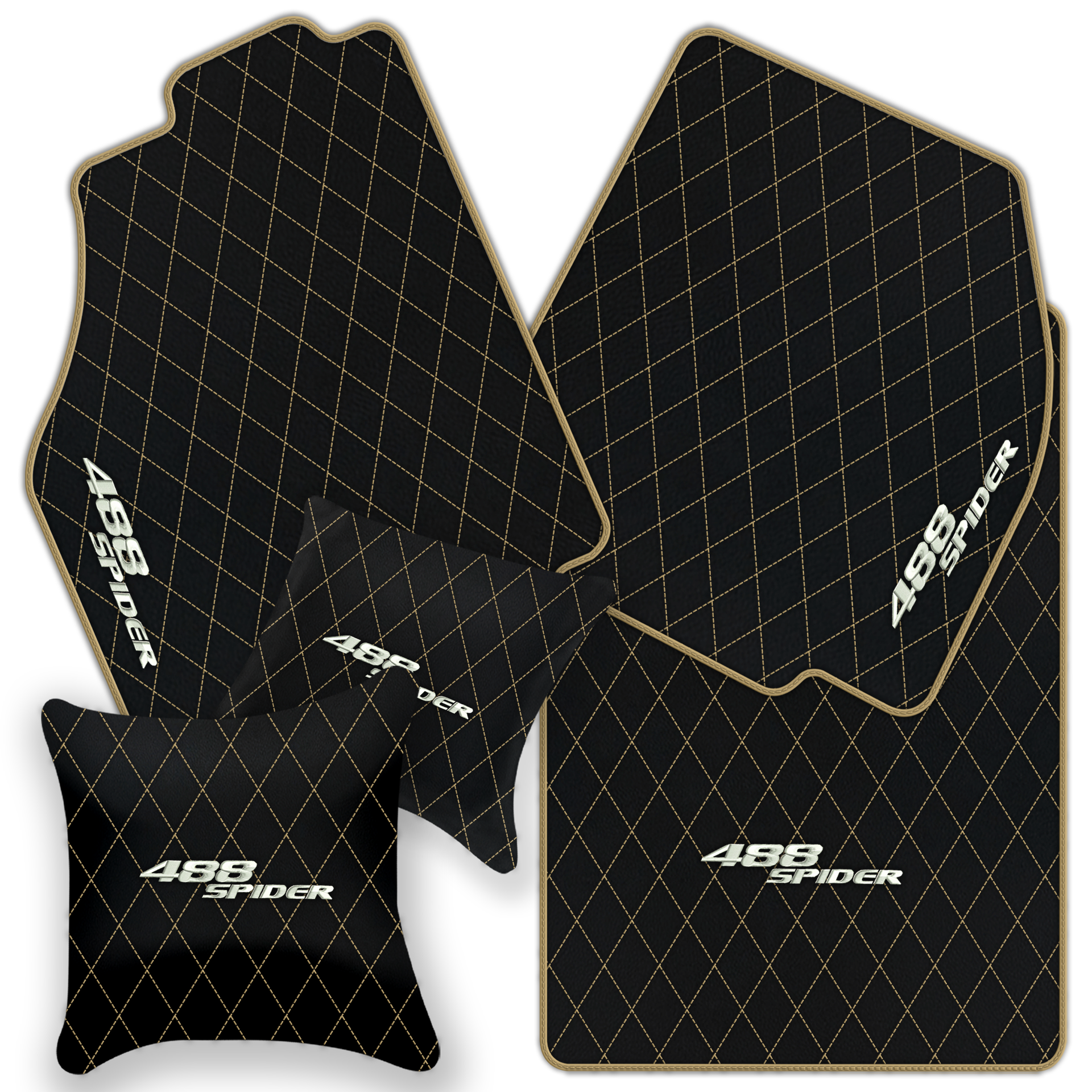 Premium Black Leather Floor Mats for Ferrari 488 Pista Spider