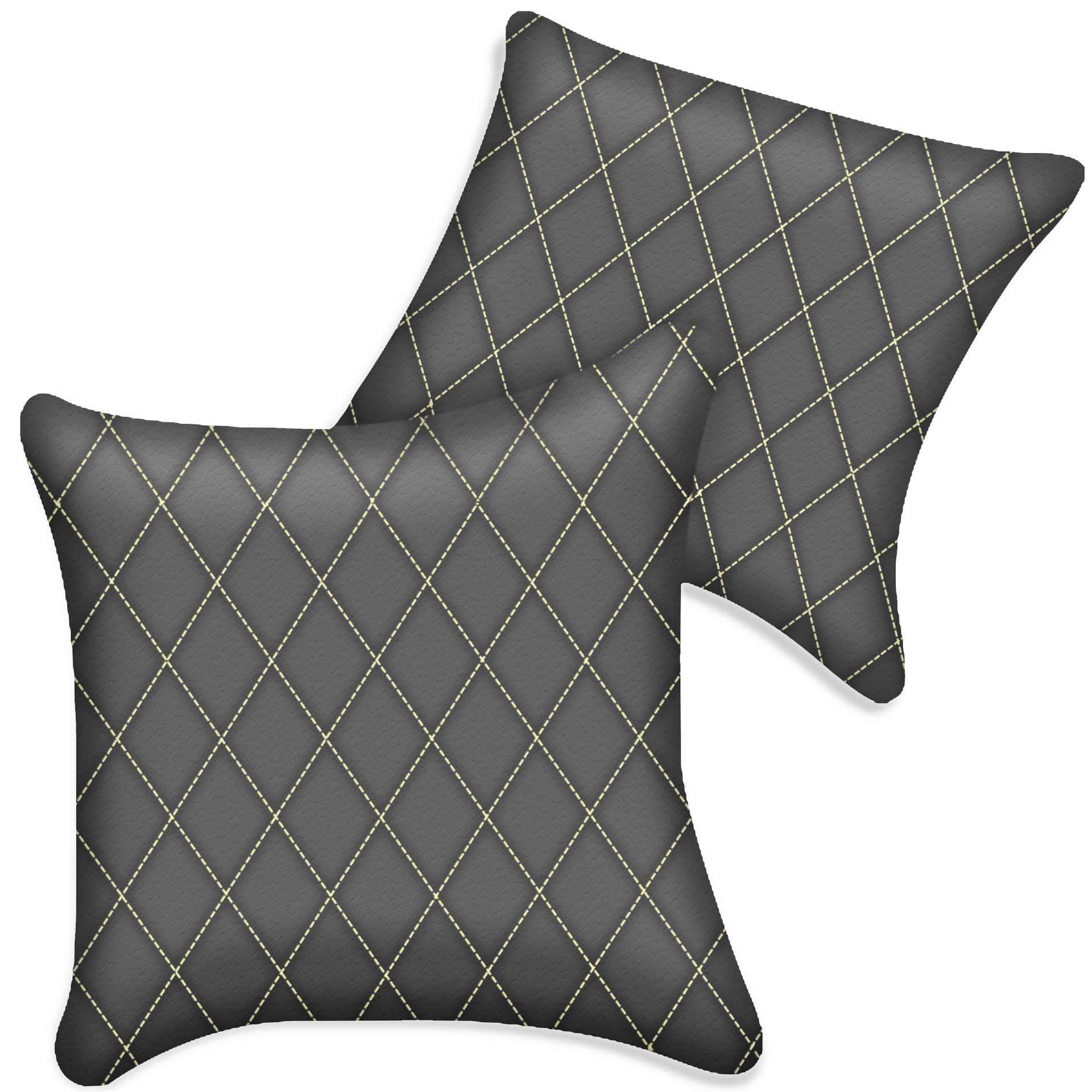 Customizable Gray Leather Pillows Set of 2 for All Vehicles | Single Diamond Pattern