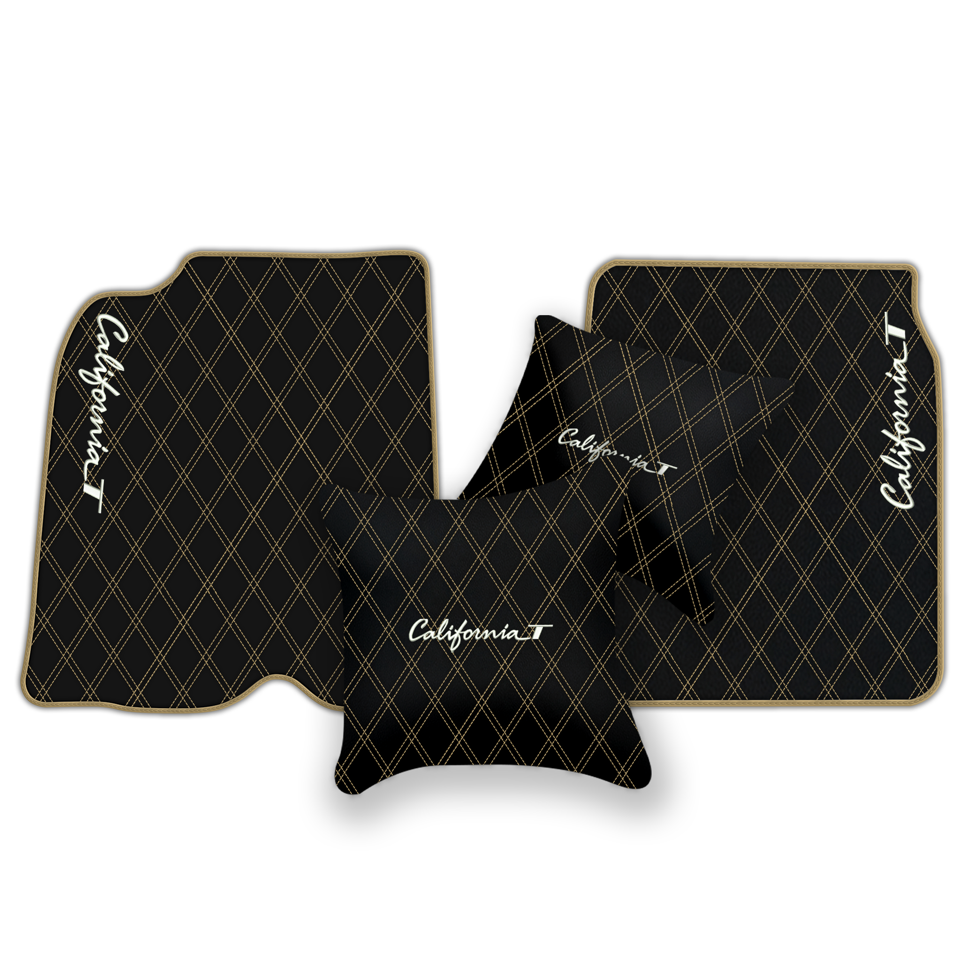 Black Leather Floor Mats for Ferrari California T (2015-2018) with Double Diamond Pattern | Full Set Option - AutoWin