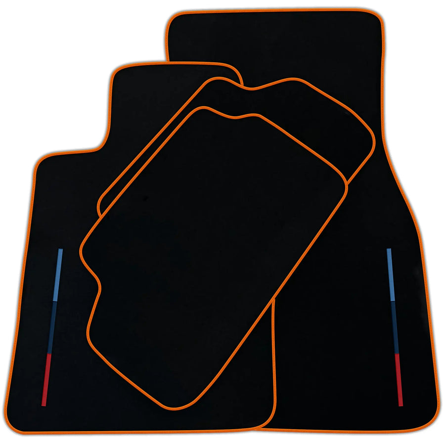 Black Floor Mats For BMW Gran Tourer F46 (2015-2022) 7 Seats With 3 Color Stripes Tailored Set Perfect Fit | Various Trim Colors