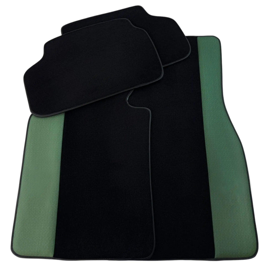 Black Floor Mats for BMW G60 (2023-2026) Sedan | Green Leather Borders