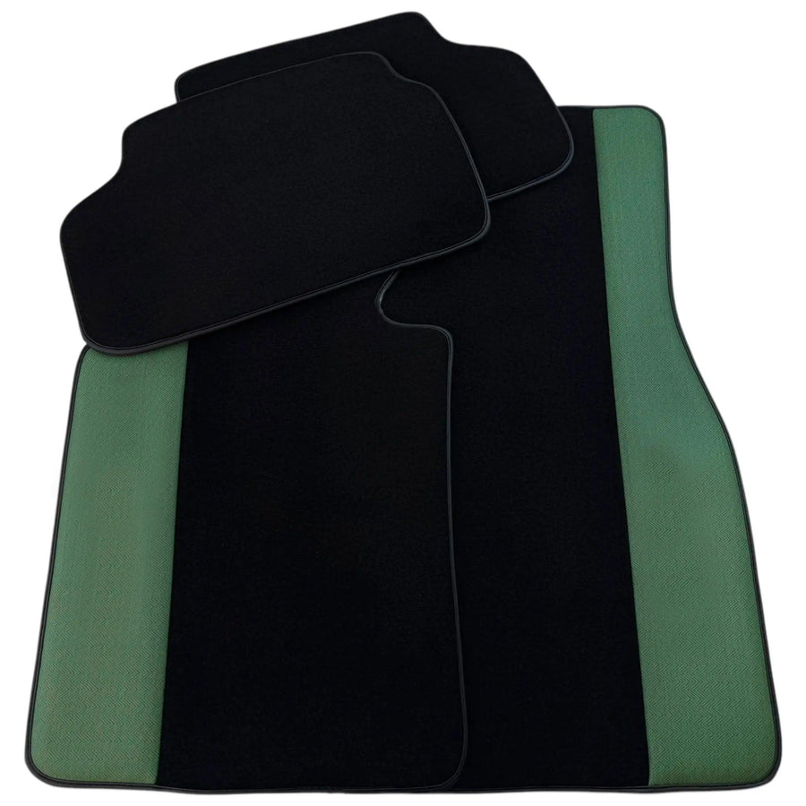 Black Floor Mats for BMW G60 (2023-2026) Sedan | Green Leather Borders