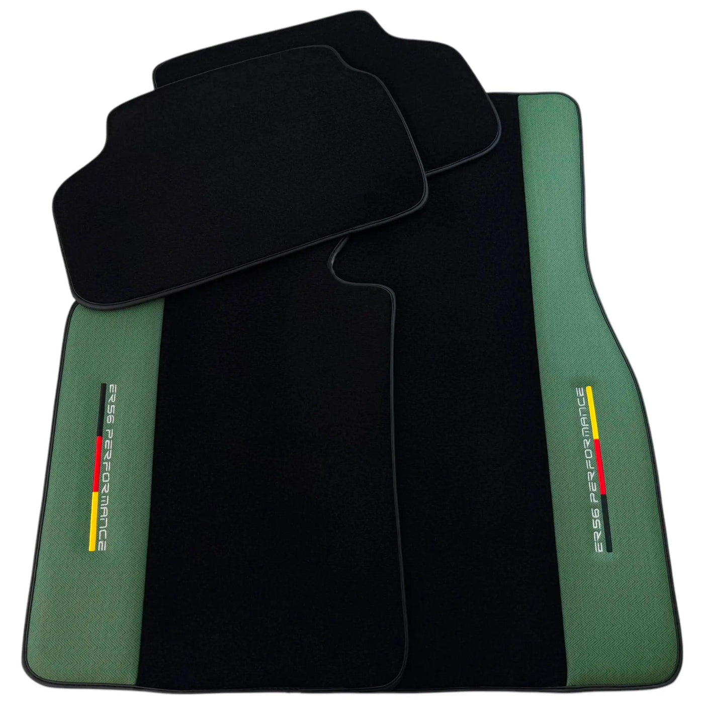 Black Floor Mats for BMW Gran Tourer F46 (2015-2022) 5 Seats with Green Leather ER56 Performance