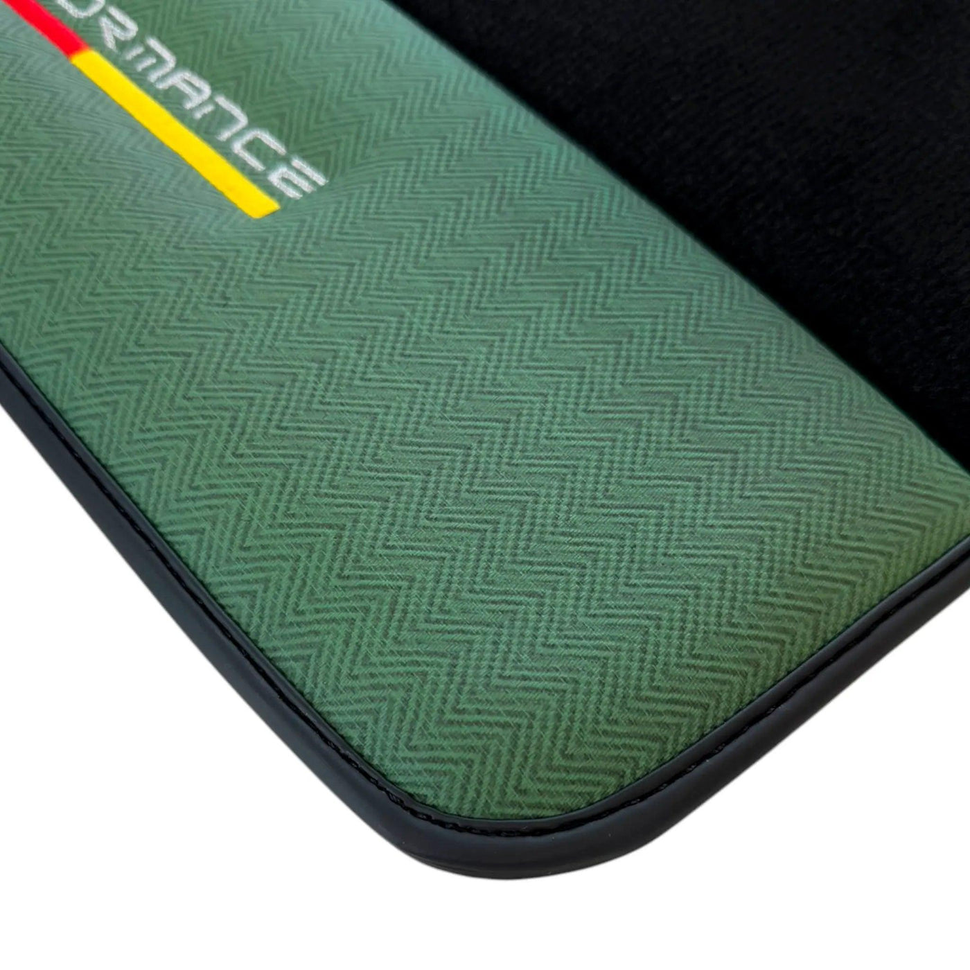 Black Floor Mats for BMW M3 G81 Touring (2022-2026) with Green Leather ER56 Performance