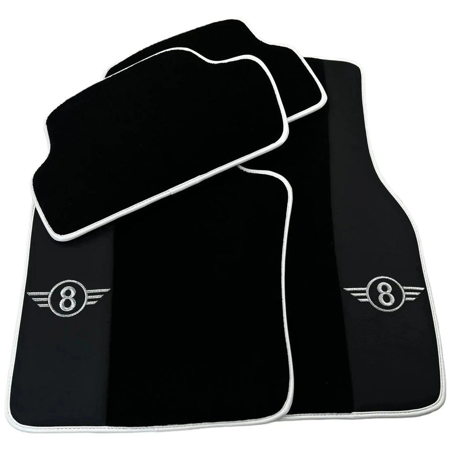 Black Floor Mats for Mini Cabrio R56 Convertible (2009-2016) with Leather | White Trim - AutoWin