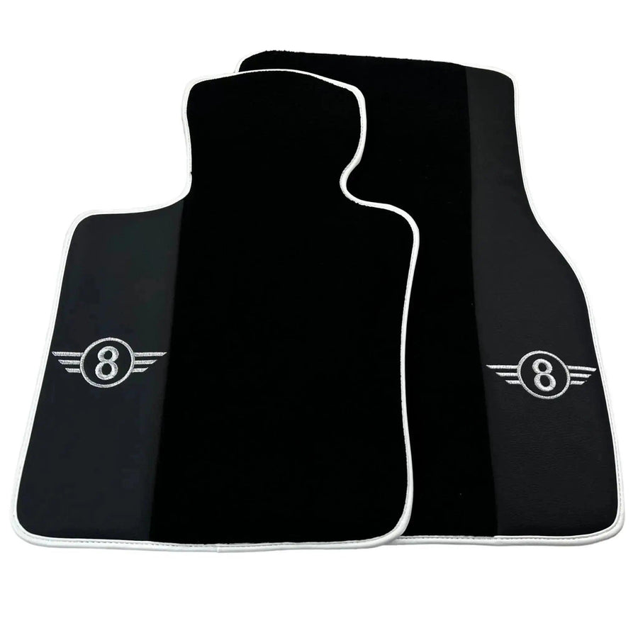 Black Floor Mats for Mini Cabrio R56 Convertible (2009-2016) with Leather | White Trim - AutoWin