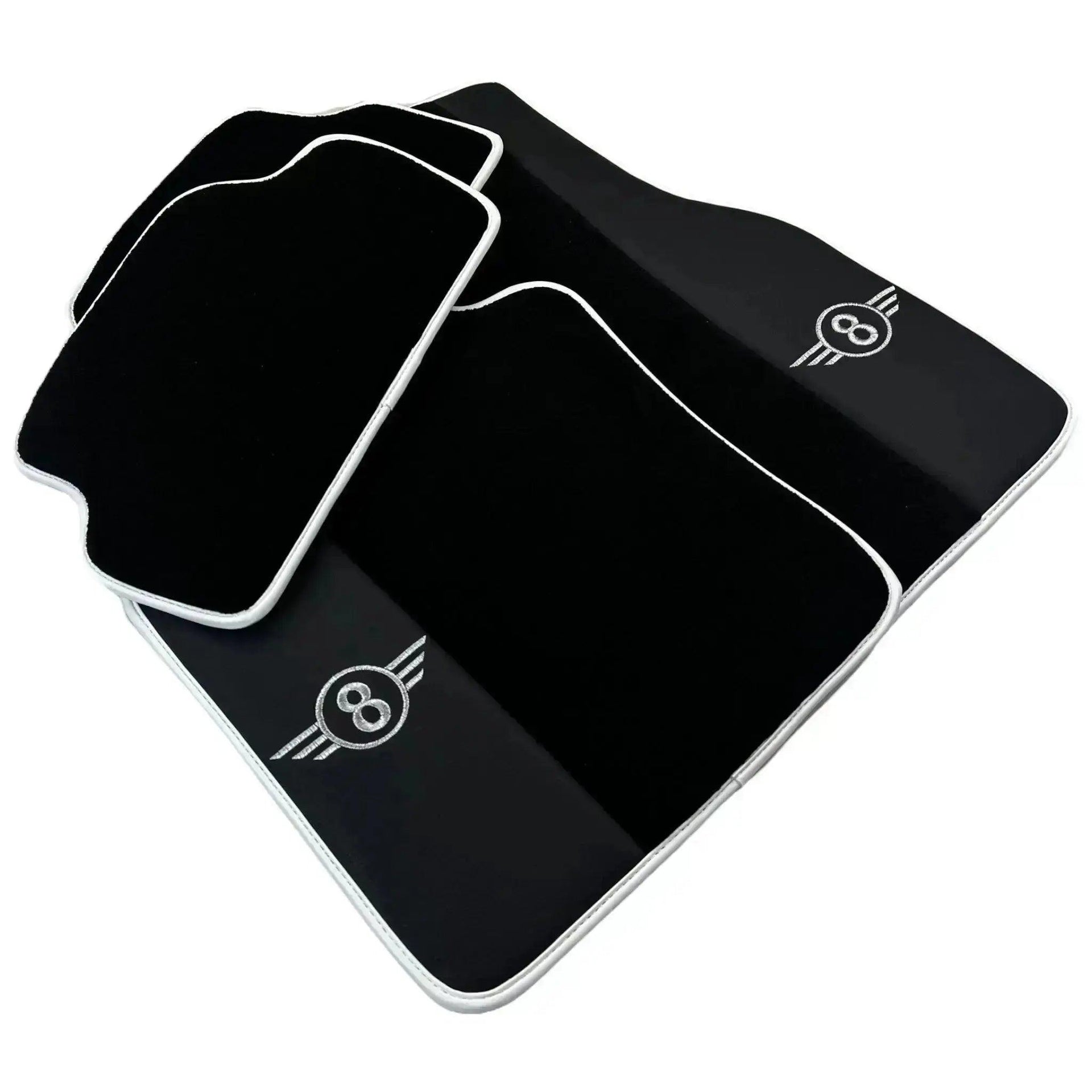 Black Floor Mats for Mini Clubman F54 (2015-2019) with Leather | White Trim - AutoWin