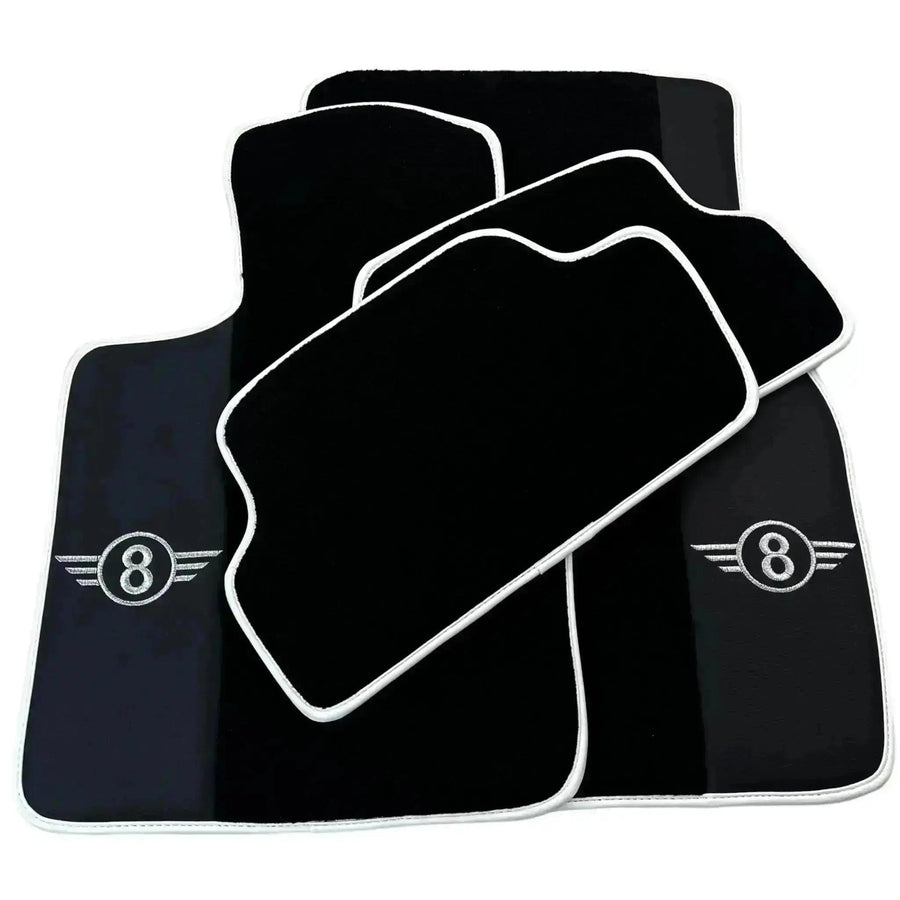 Black Floor Mats for Mini Countryman F60 Hybrid (2020-2023) with Leather | White Trim - AutoWin