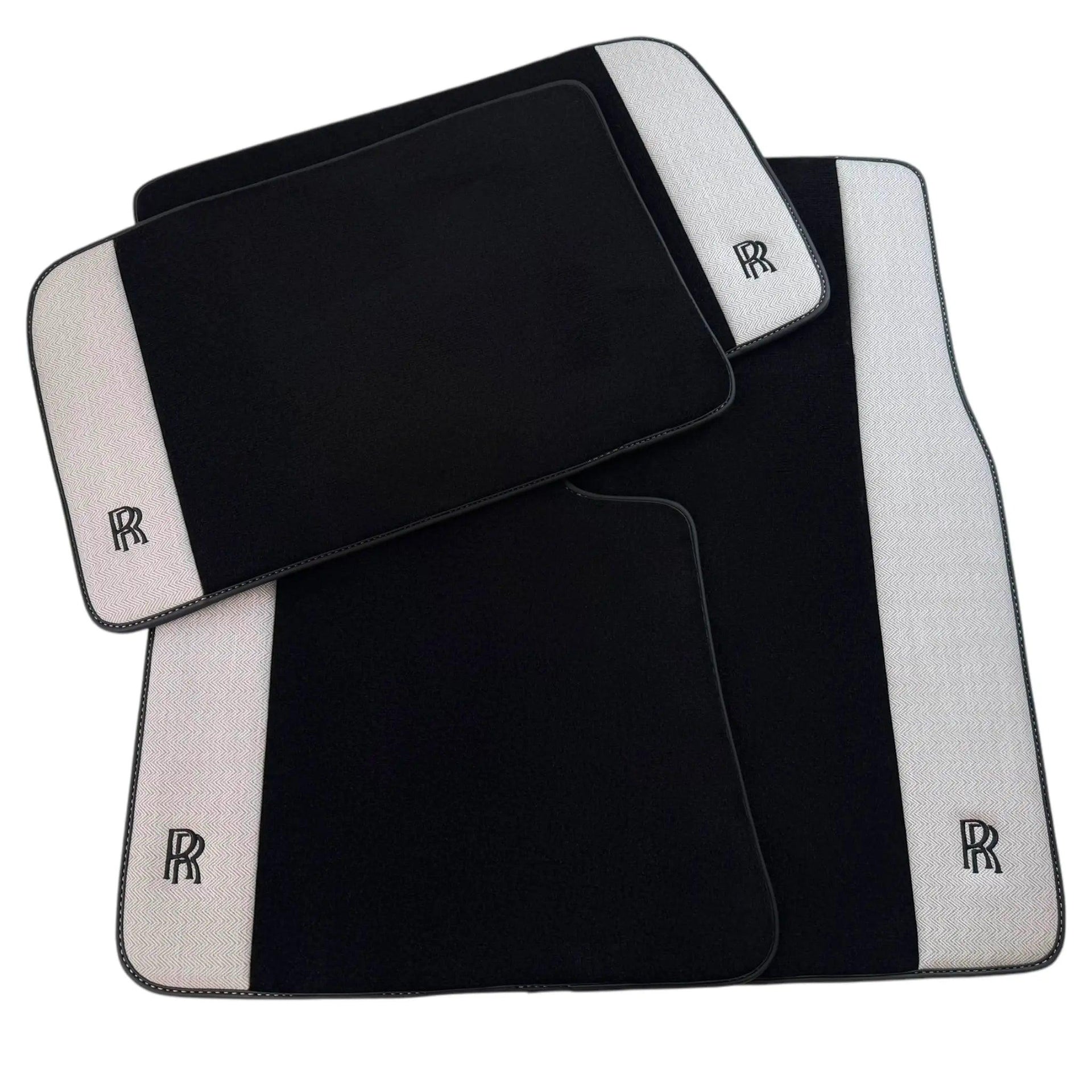 Black Floor Mats for Rolls Royce Cullinan (2018–2025) with Gray Leather Borders