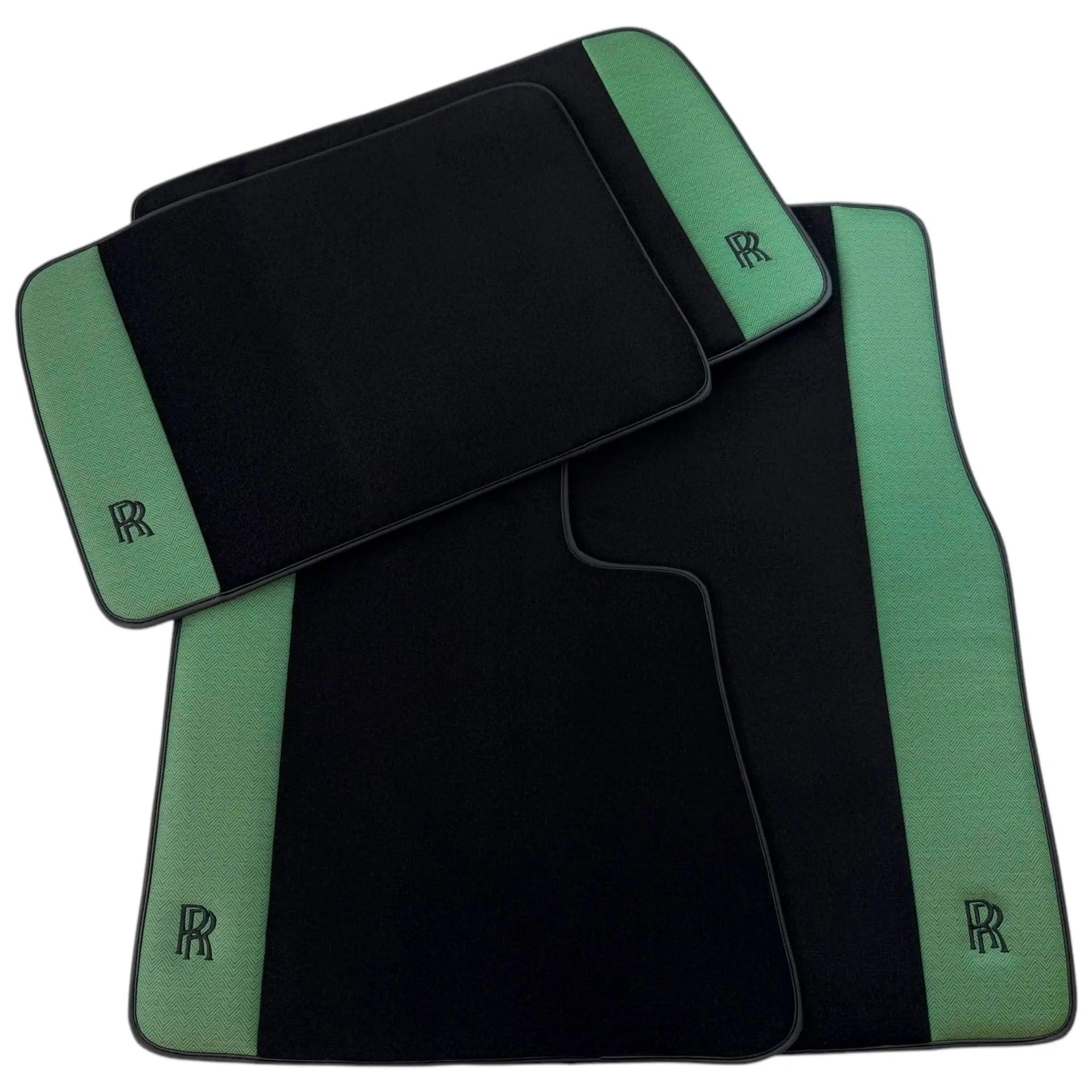 Black Floor Mats for Rolls Royce Cullinan (2018–2025) with Green Leather