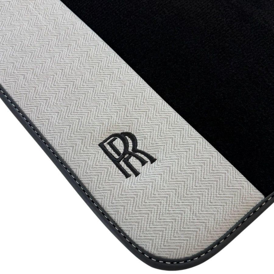 Black Floor Mats for Rolls Royce Phantom Drophead Coupe (2007-2016) with Gray Leather Borders