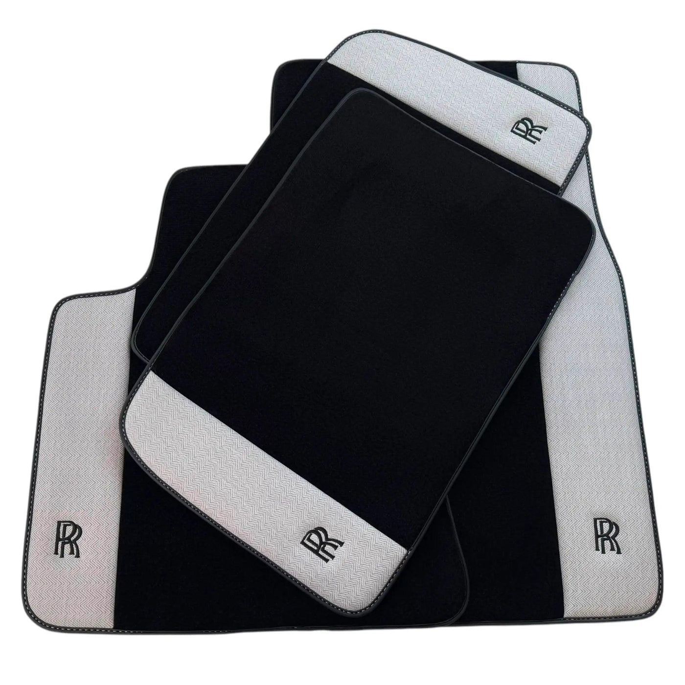 Black Floor Mats for Rolls Royce Phantom Drophead Coupe (2007-2016) with Gray Leather Borders