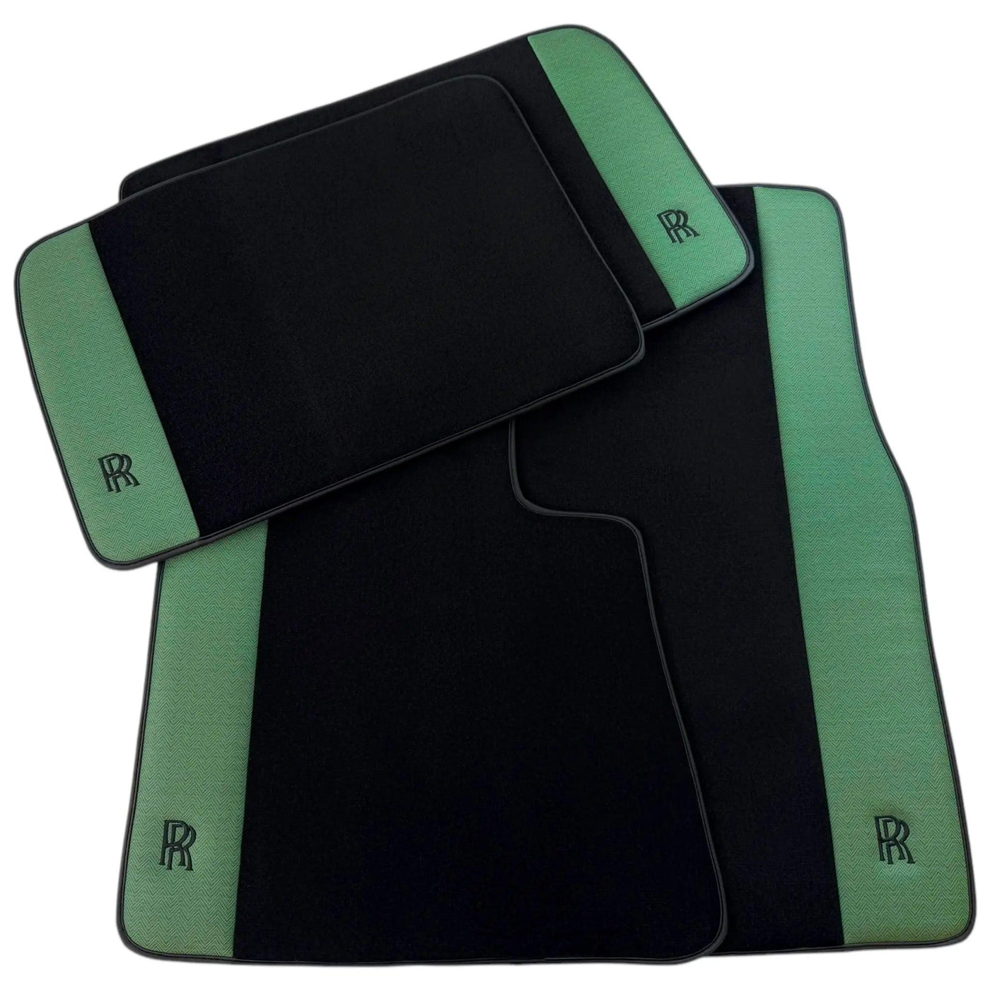 Black Floor Mats for Rolls Royce Phantom Sedan (2003-2016) with Green Leather