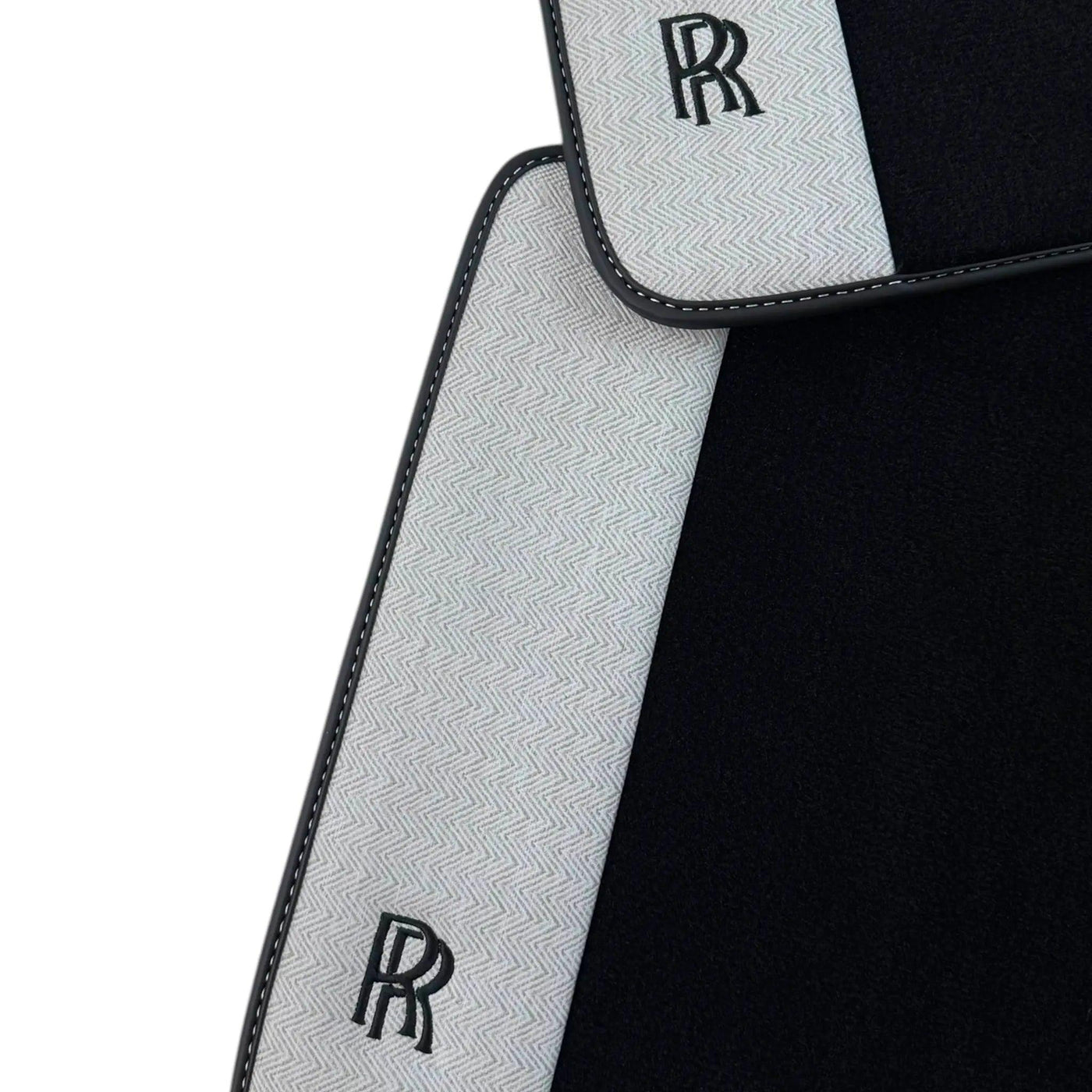 Black Floor Mats for Rolls Royce Phantom VIII (2017-2024) with Gray Leather Borders