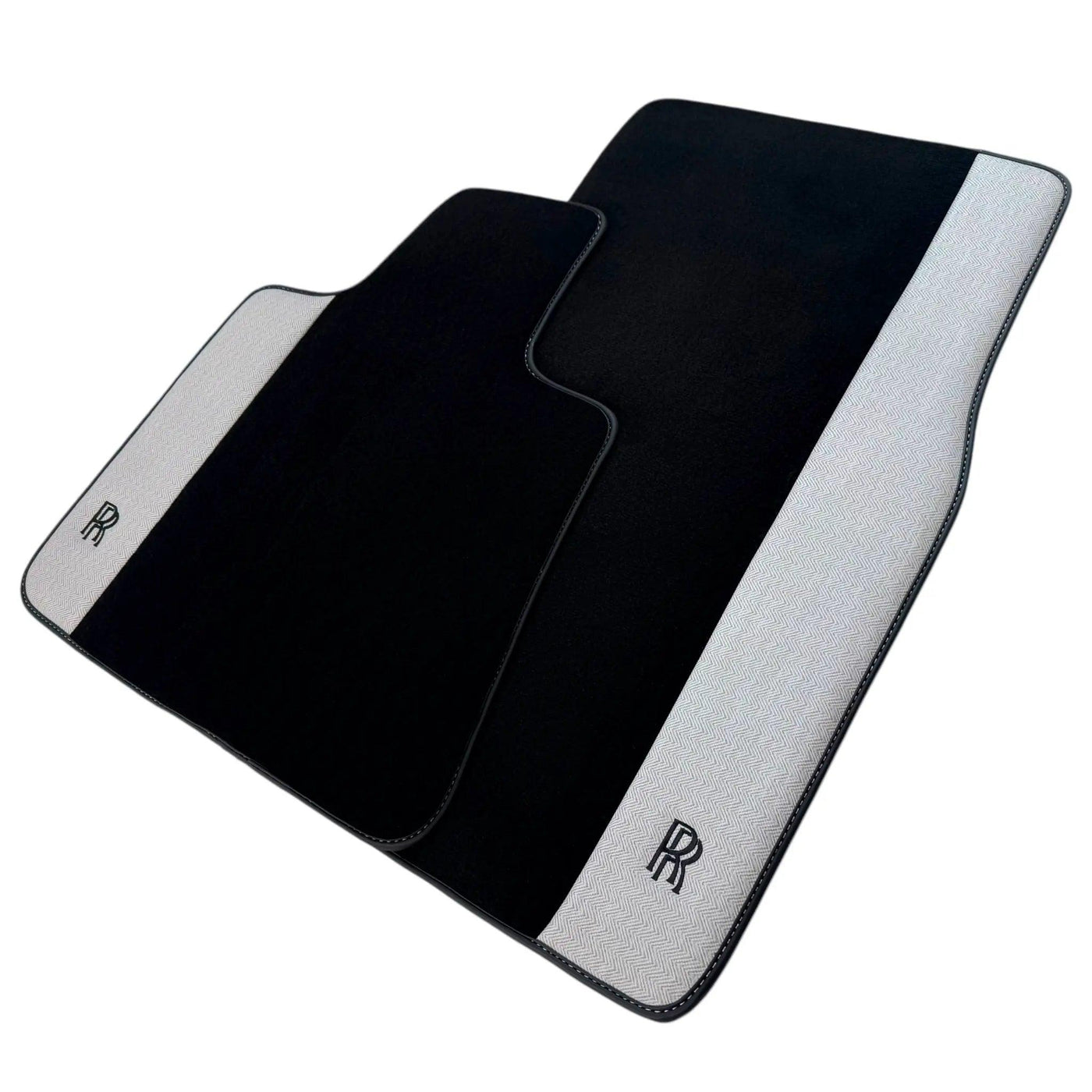 Black Floor Mats for Rolls Royce Phantom VIII (2017-2024) with Gray Leather Borders