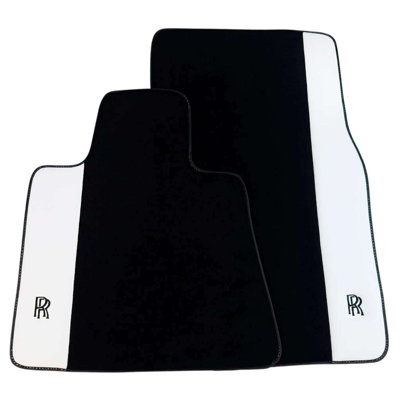 Black Floor Mats for Rolls Royce Spectre (2023-2024) with White Leather | RR Logo