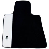 Black Floor Mats for Rolls Royce Spectre (2023-2024) with White Leather | RR Logo