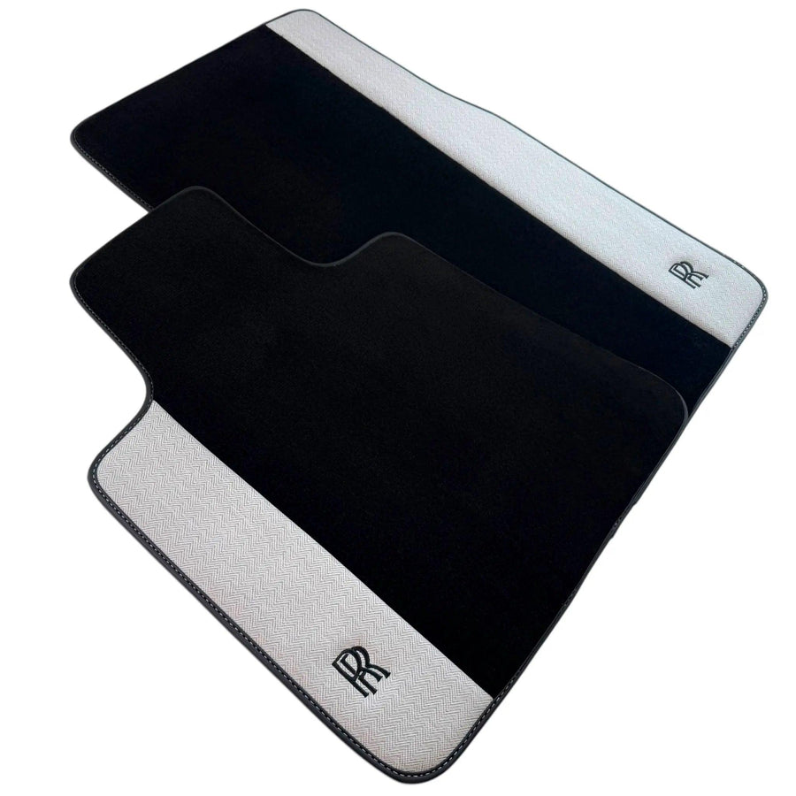 Black Floor Mats for Rolls Royce Wraith (2013–2023) with Gray Leather Borders