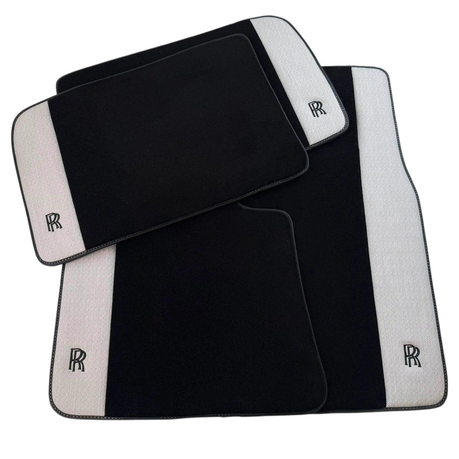 Black Floor Mats for Rolls Royce Wraith (2013–2023) with Gray Leather Borders
