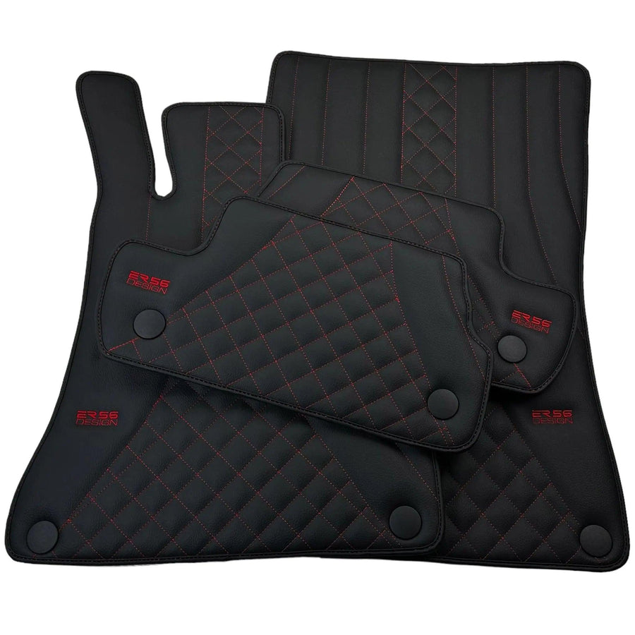 Black Leather Floor Mats For Mercedes Benz B-Class W247 (2019-2023) | ER56 Design - AutoWin