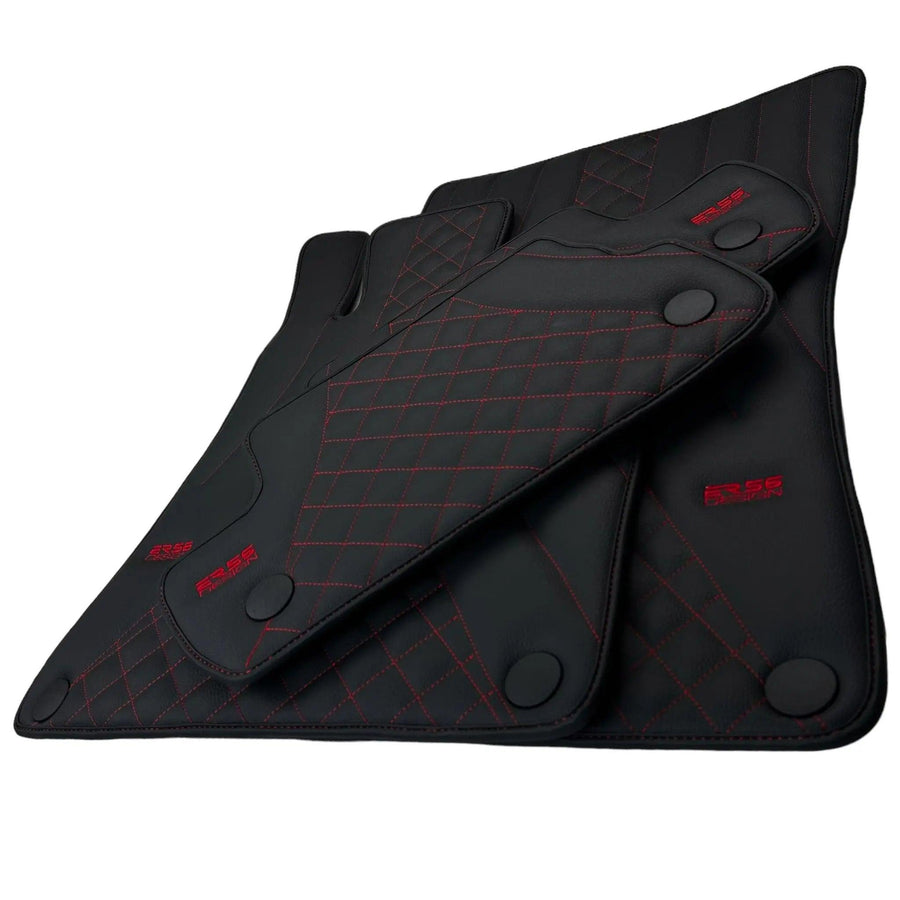 Black Leather Floor Mats For Mercedes Benz E-Class S213 Estate (2020-2023) | ER56 Design - AutoWin