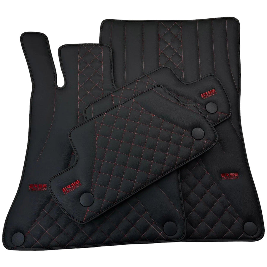 Black Leather Floor Mats For Mercedes Benz EQB-Class X243 (2022-2024) | ER56 Design - AutoWin