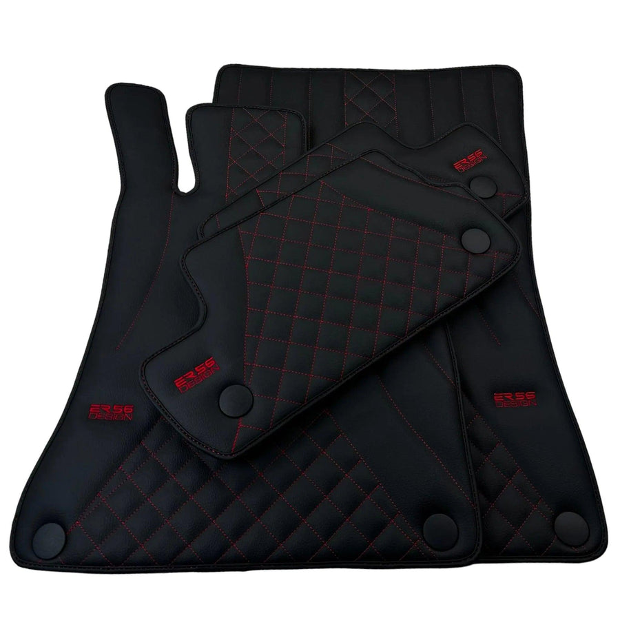 Black Leather Floor Mats For Mercedes Benz X-Class W470 (2017-2023) | ER56 Design - AutoWin