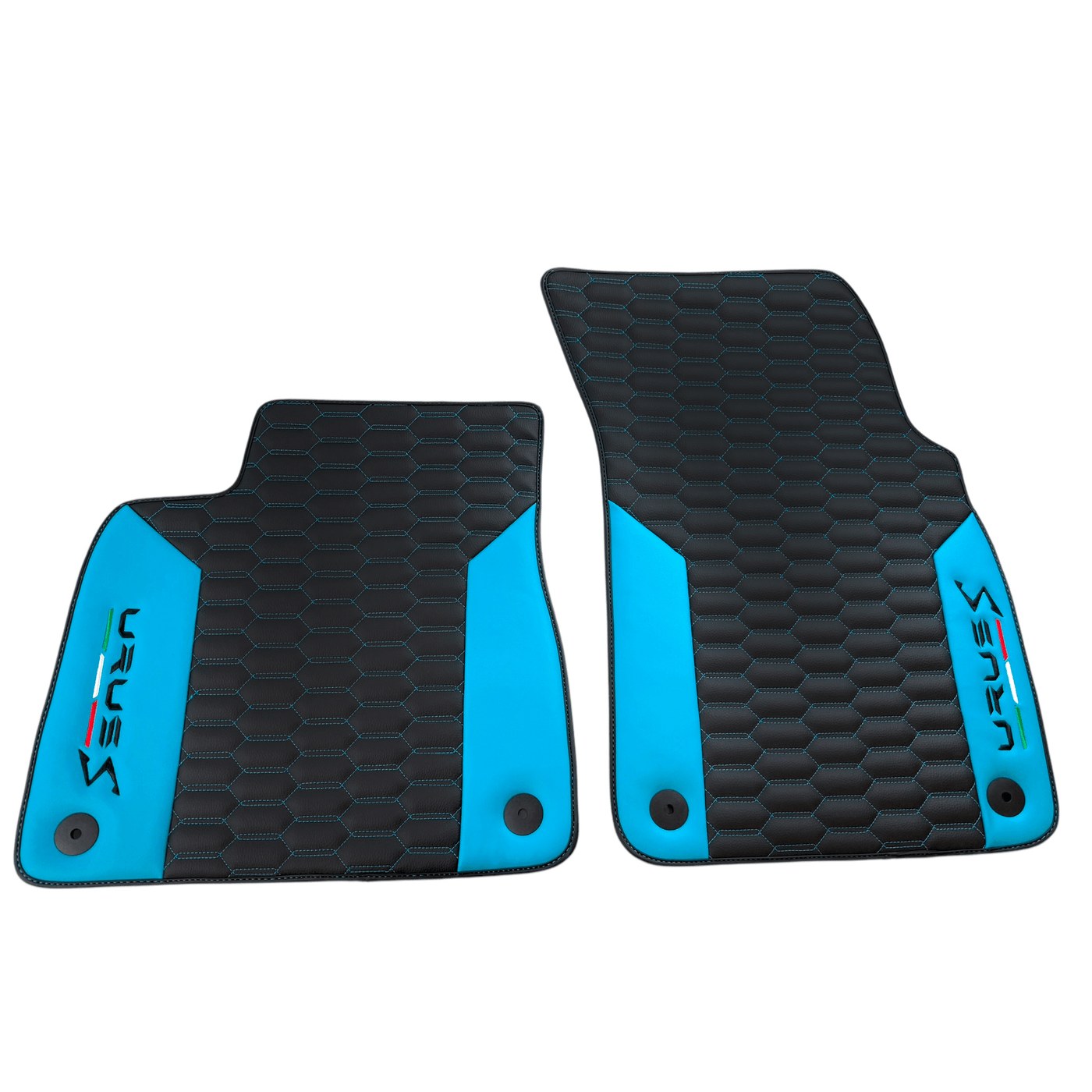 Black Leather Floor Mats for Lamborghini Urus S with Sky Blue Leather Accent