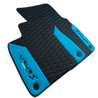 Black Leather Floor Mats for Lamborghini Urus S with Sky Blue Leather Accent