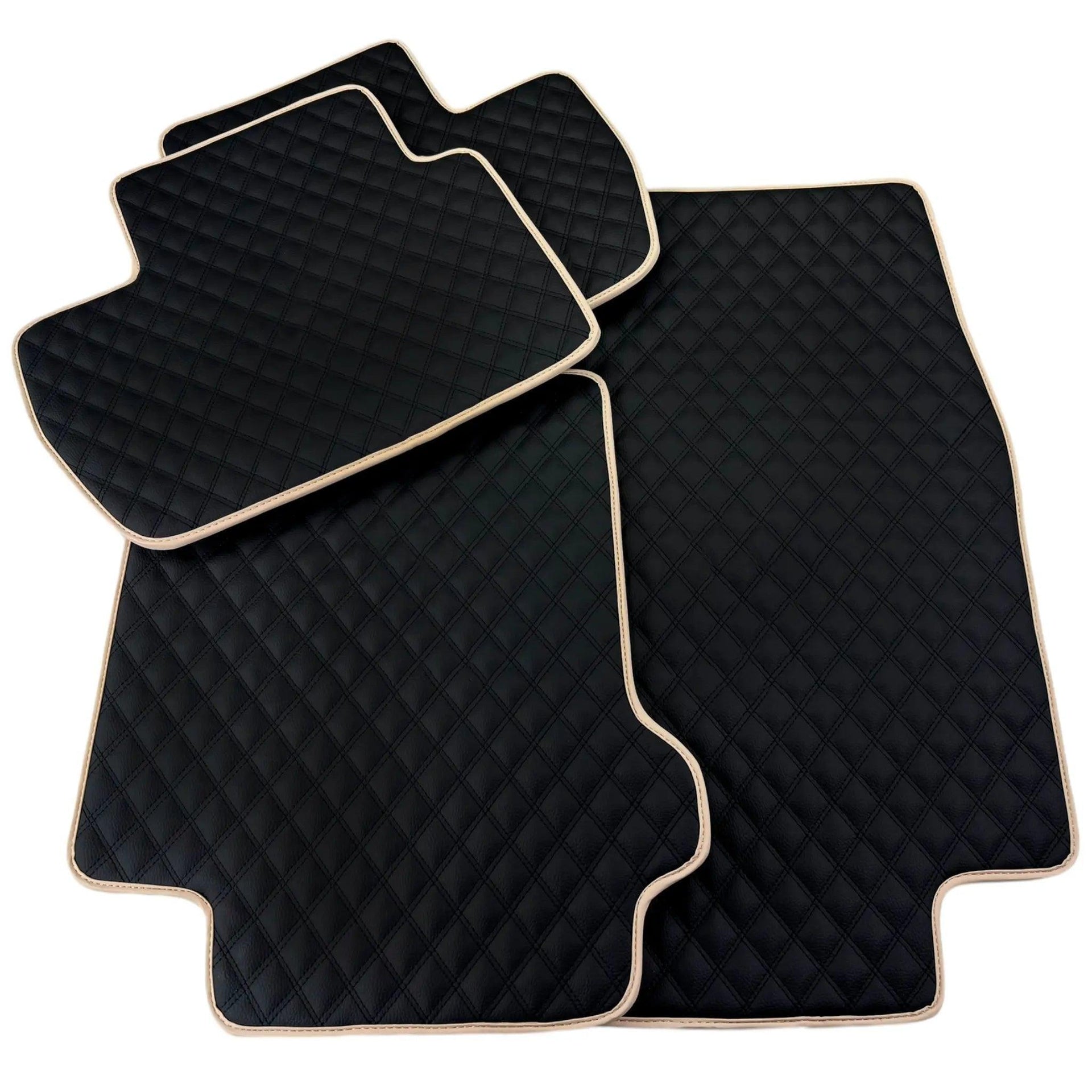 Black Stitched Leather Floor Mats for Maserati GranCabrio MC (2013-2019) | Beige Trim - AutoWin