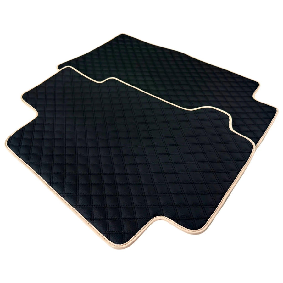 Black Stitched Leather Floor Mats for Maserati GranCabrio Sport (2011-2019) | Beige Trim - AutoWin