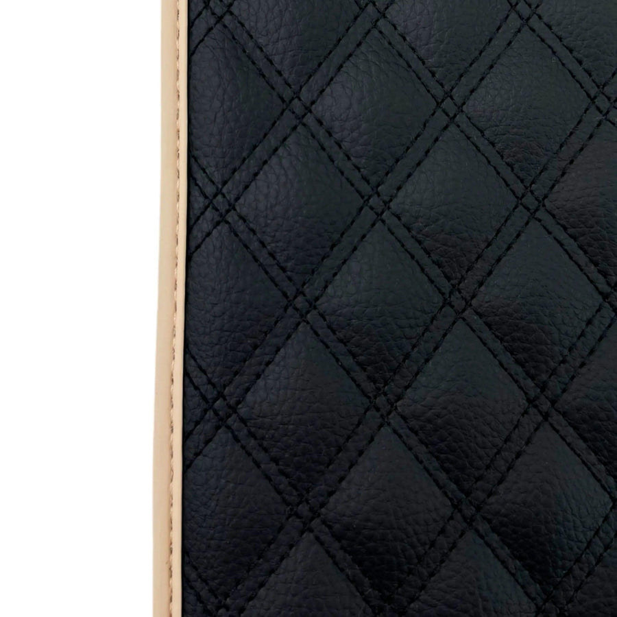 Black Stitched Leather Floor Mats for Maserati GranCabrio Sport (2011-2019) | Beige Trim - AutoWin