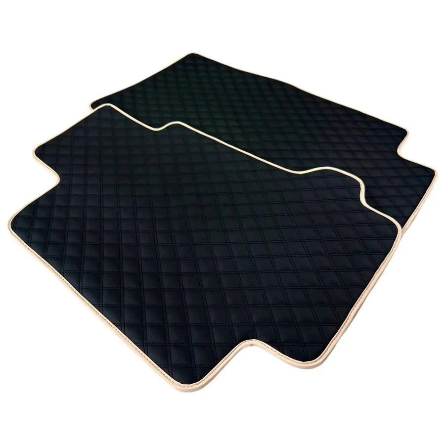 Black Stitched Leather Floor Mats for Maserati GranTurismo Sport (2012-2019) | Beige Trim - AutoWin