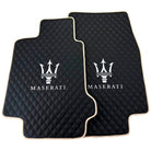 Black Stitched Leather Floor Mats with Logo for Maserati GranTurismo MC Stradale (2011-2015) | Beige Trim - AutoWin