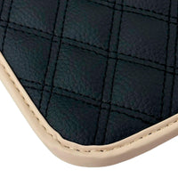 Black Stitched Leather Floor Mats with Logo for Maserati GranTurismo MC Stradale (2011-2015) | Beige Trim - AutoWin