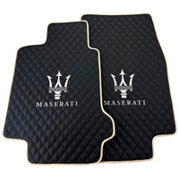 Black Stitched Leather Floor Mats with Logo for Maserati GranTurismo MC (2009-2010) | Beige Trim - AutoWin