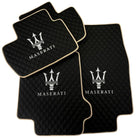 Black Stitched Leather Floor Mats with Logo for Maserati GranTurismo Sport (2012-2019) | Beige Trim - AutoWin