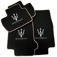 Black Stitched Leather Floor Mats with Logo for Maserati GranTurismo Sport (2012-2019) | Beige Trim - AutoWin