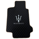 Black Stitched Leather Floor Mats with Logo for Maserati GranTurismo Sport (2012-2019) | Beige Trim - AutoWin