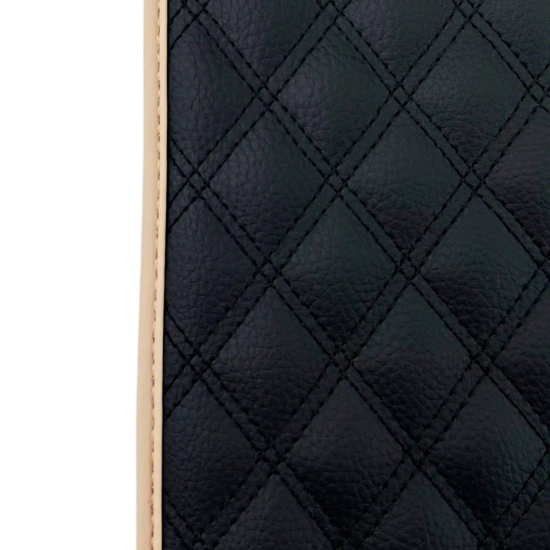 Black Stitched Leather Floor Mats with Logo for Maserati GranTurismo Sport (2012-2019) | Beige Trim - AutoWin