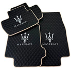 Black Stitched Leather Floor Mats with Logo for Maserati GranTurismo Sportline (2009-2019) | Beige Trim - AutoWin
