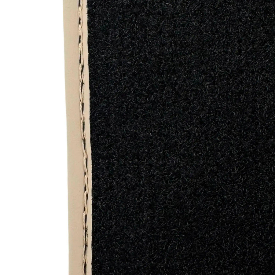 Black Stitched Leather Floor Mats with Logo for Maserati GranTurismo Sportline (2009-2019) | Beige Trim - AutoWin