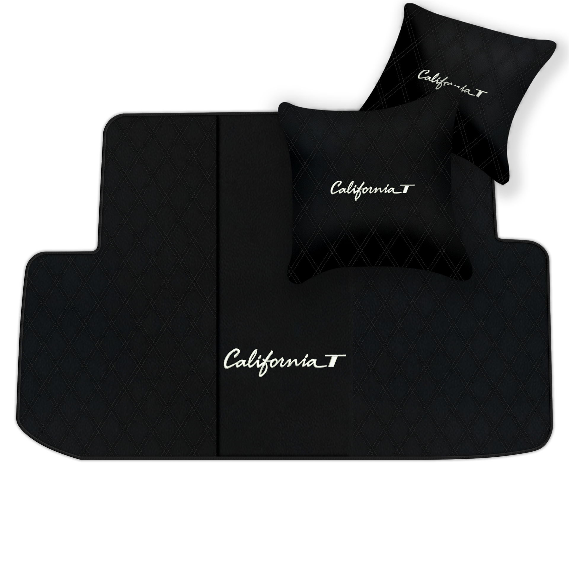 Black Leather Floor Mats for Ferrari California T (2015-2018) with Double Diamond Pattern | Full Set Option - AutoWin