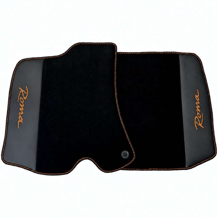 Black Floor Mats for Ferrari Roma (2021-2027) with Leather - Red logo