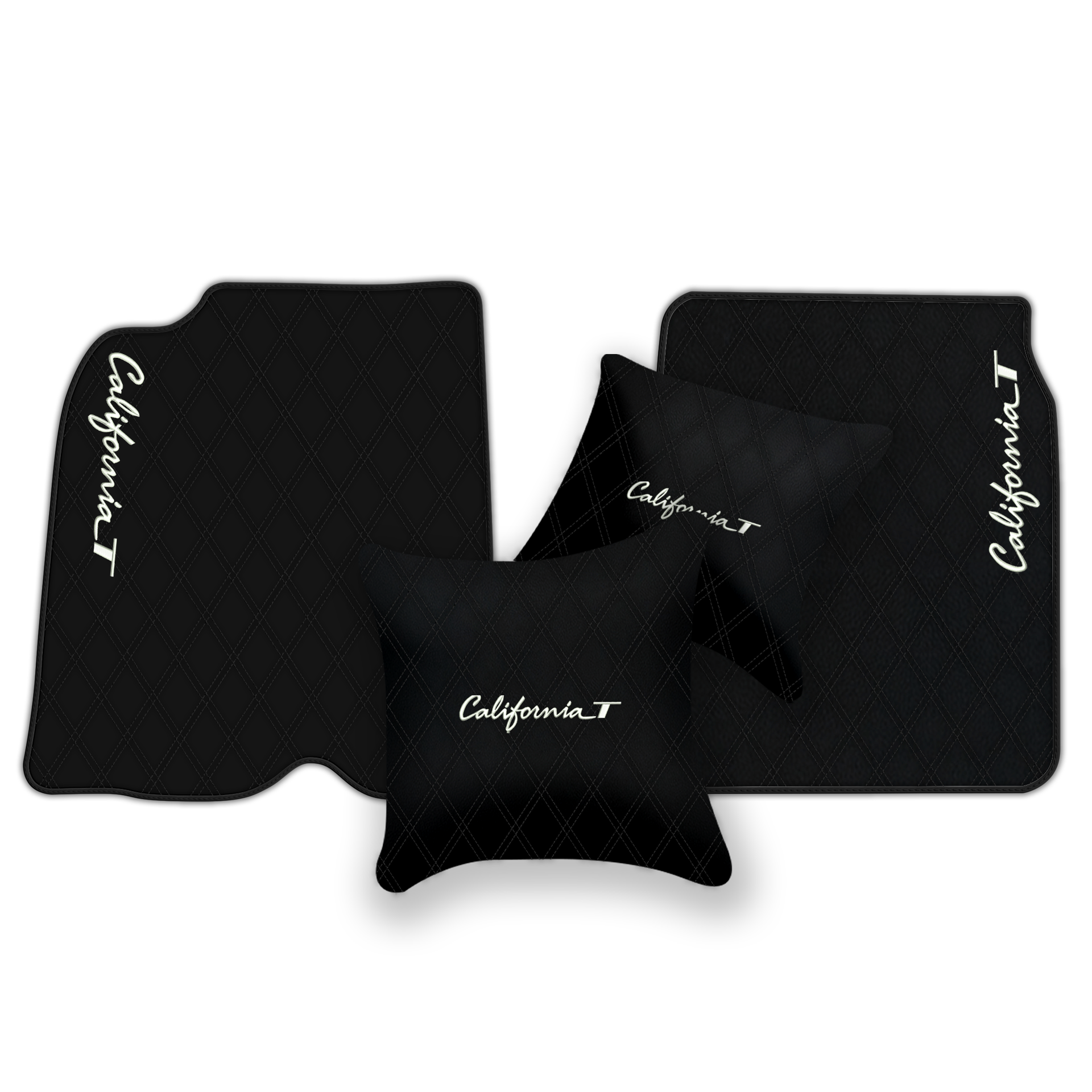 Black Leather Floor Mats for Ferrari California T (2015-2018) with Double Diamond Pattern | Full Set Option - AutoWin